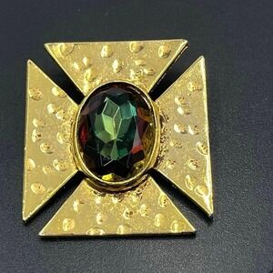 DIANE VON FURSTENBERG Vintage Goldtone Rhinestone Maltese Cross Pendant Brooch